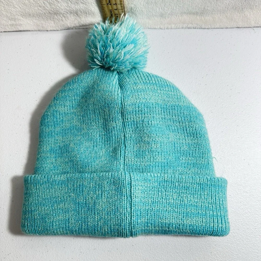 DISNEY FROZEN Beanie Knit‎ Hat W/Pom Pom Elsa Green Mint Metallic